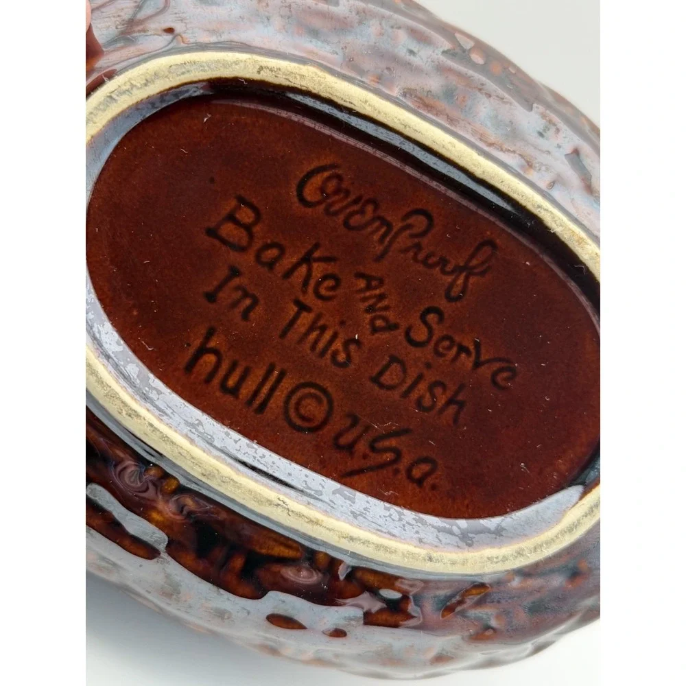Hull Brown Drip Mirror Glaze Chicken Hen on Nest Casserole & Lid Vintage 8
